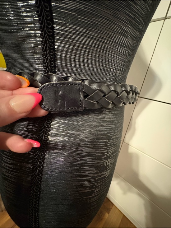 Hollister Black Braided Leather Belt with Round Metal Buckle